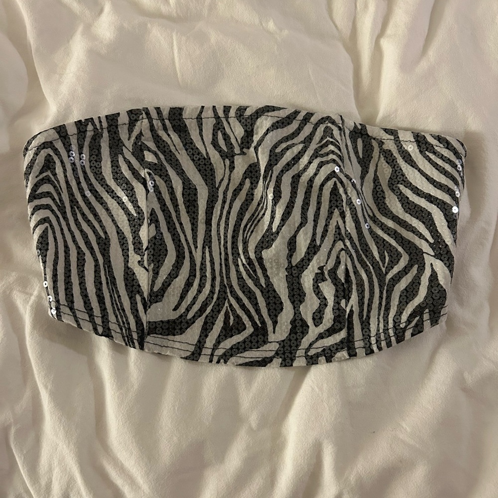 Zebra Print Sequin Bustier Top